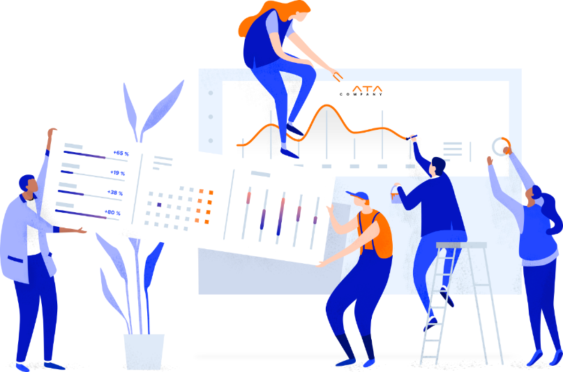 Illustrazione di persone che collaborano attraverso una piattaforma di comunicazione